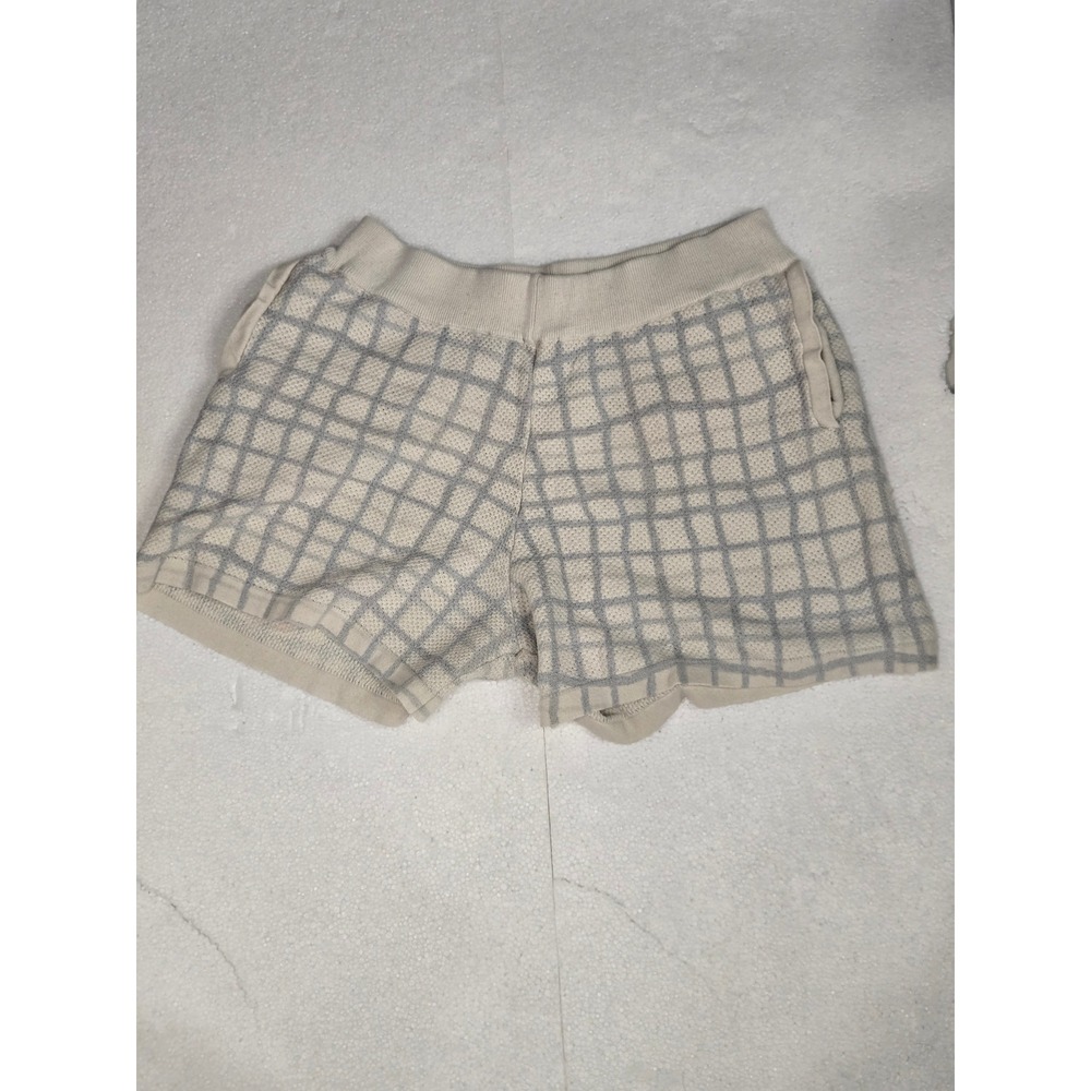 Zara Knit Shorts‎ Men's XL Beige Gray Checkered Grid Pattern 88% Cotton Casual